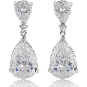 ⚡Elegant Silver Teardrop Earrings Cubic Zirconia Dangle Drop Earrings for Women